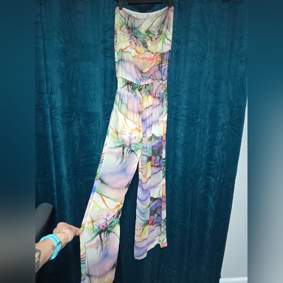 Monique Leshman Sample Piece Colorful Abstract Jumpsuit Silk With Lining Size SM - Picture 3 of 12